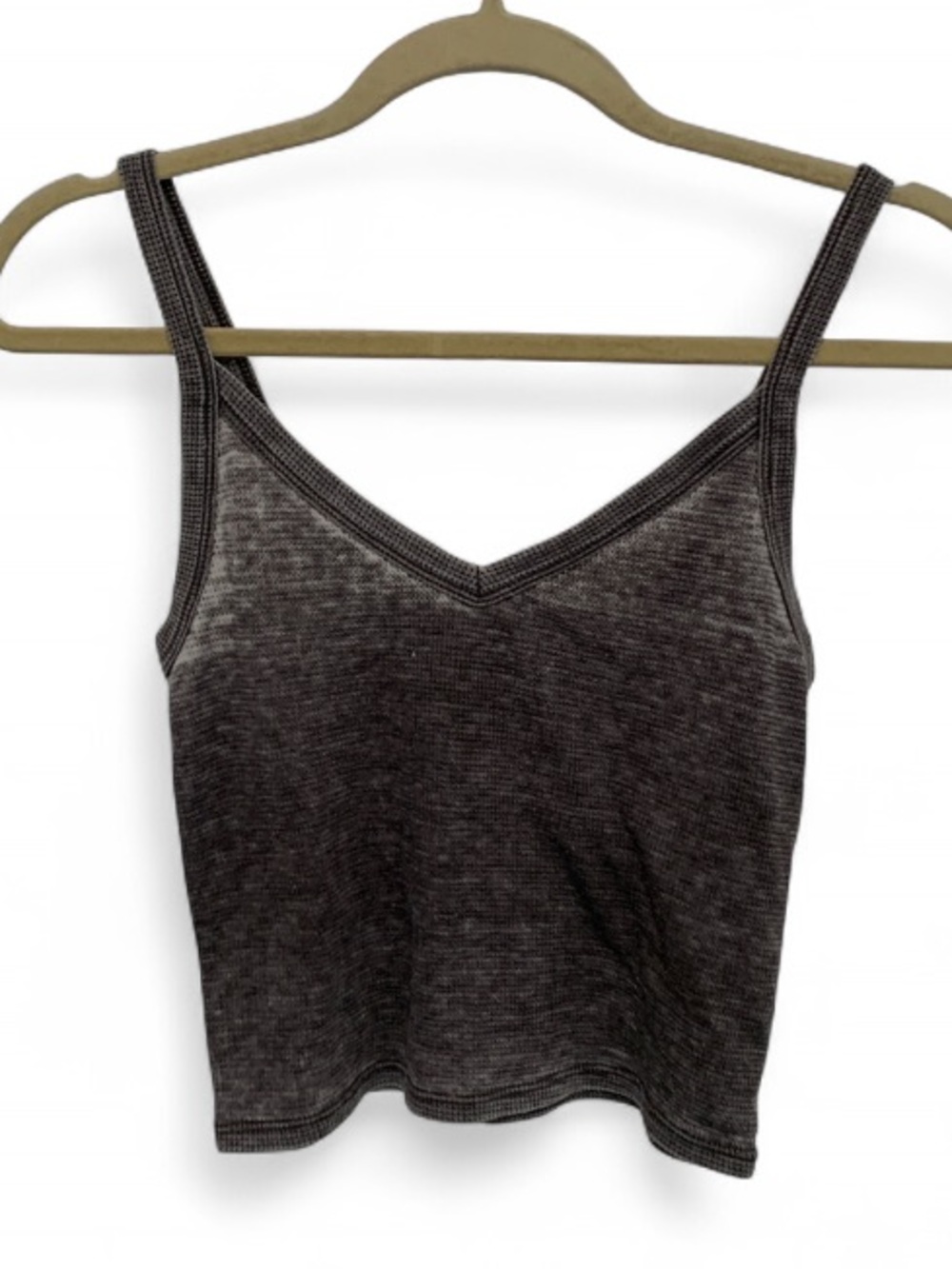 American Eagle Gray V-Neck Waffle Knit Crop Tank Top